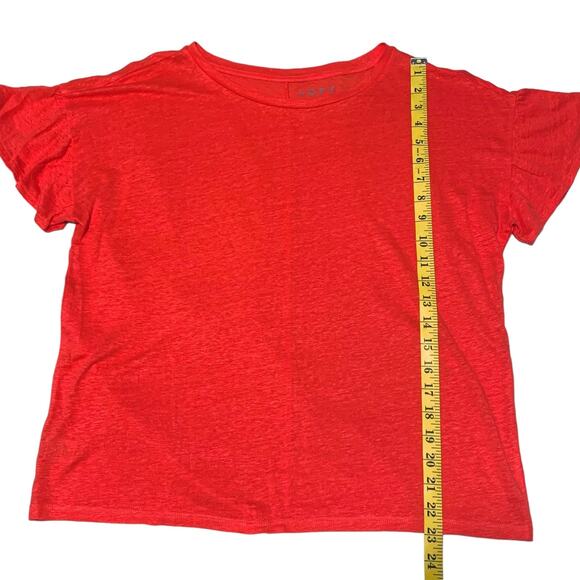 Women's LOFT Top 100% Linen T-Shirt Short Flutter Sleeves Red/Orange Summer - Picture 4 of 7